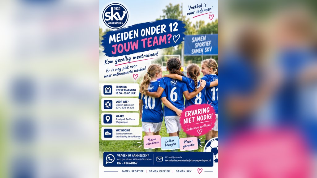 Meidenvoetbal bij SKV Wageningen – kom gezellig meetrainen! in Wageningen